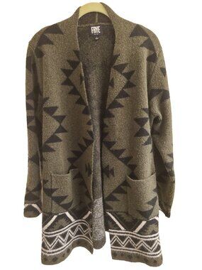 FRYE Green Black Knit Cardigan Sweater Geometric Pattern Long Sleeve Large
